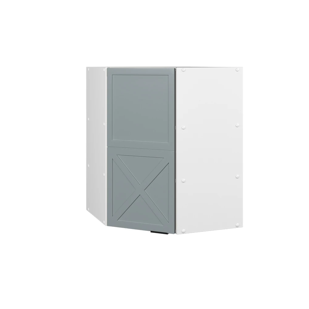 Armario colgante de esquina en Azul claro-gris sobre fondo blanco