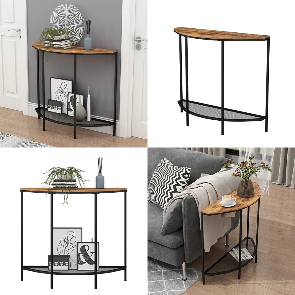 livinity® Konsolentisch Eiche rustikal 92 x 81.5 cm mit offener Ablage, Fyrk
