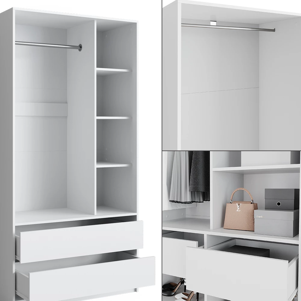 Nærbillede af Garderobe i farven Hvid, der viser design og overfladedetaljer