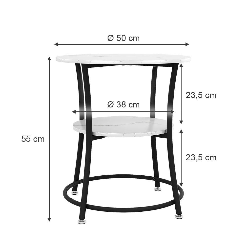 Couchtisch in Marmor Weiß auf weißem Hintergrund mit sichtbaren Maßen