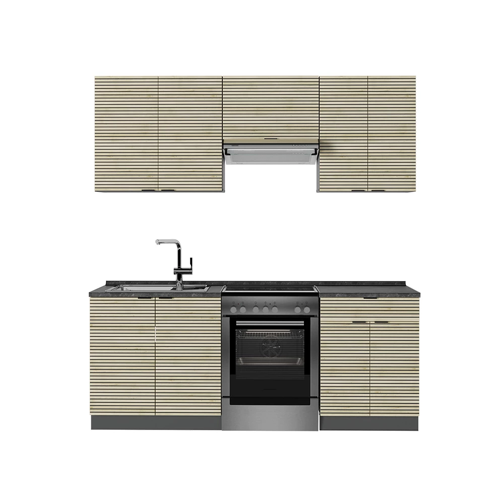 Cuisine en Chêne lambris/anthracite sur fond blanc