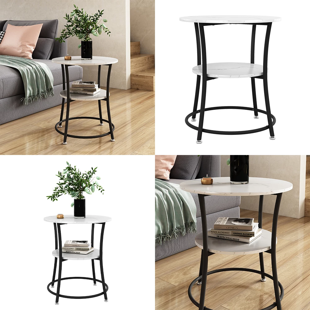 Couchtisch Quebec Marmor Weiß 50 x 50 cm mit Ablage livinity®