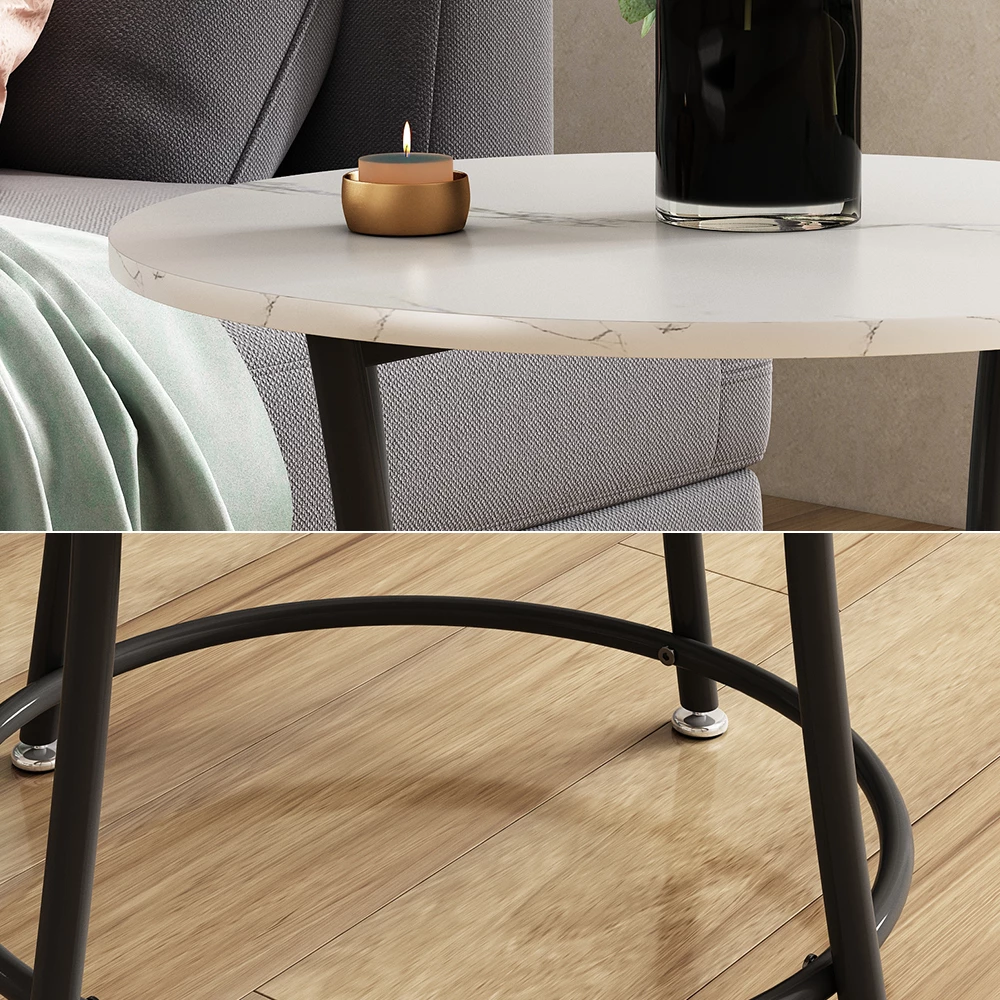 Nahaufnahme von Couchtisch in Marmor Weiß, zeigt Textur/Details