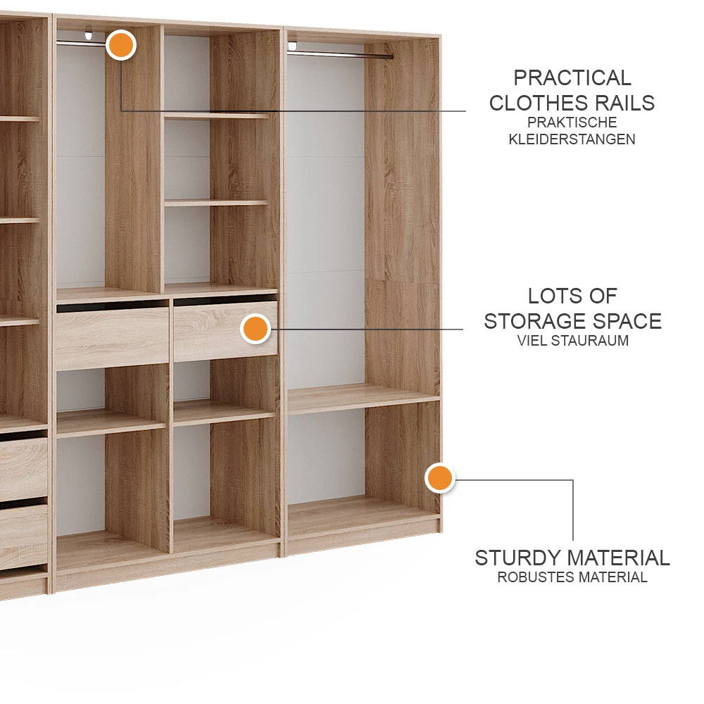 livinity® Kleiderschrank Sonoma 100 x 200 cm 3er Set, Elmo
