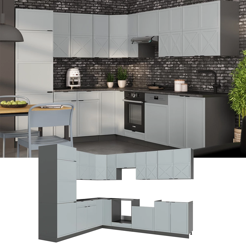 Vicco ECKKÜCHE Fame-Line Anthrazit Hochglanz/Goldkraft Eiche 347 x 257 cm AP Mar