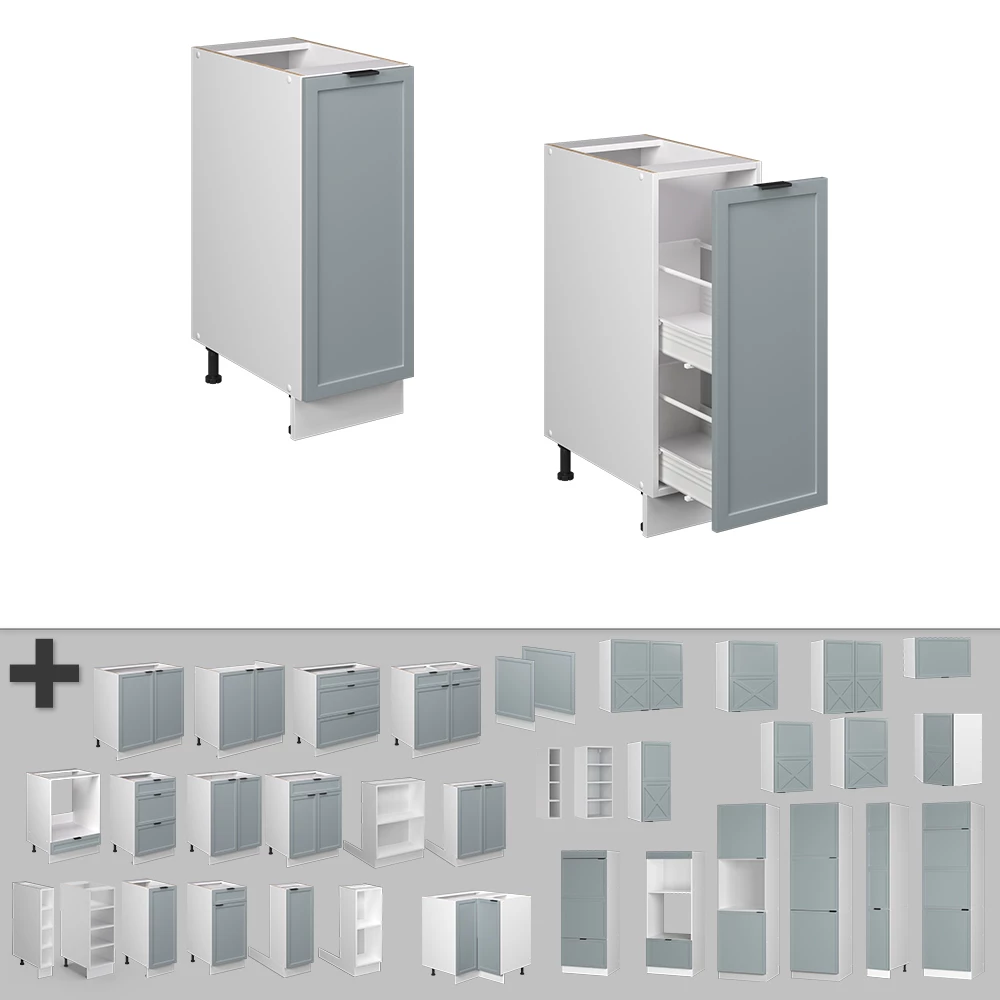 Primer plano de Armario de farmacia en Azul claro-gris, mostrando diseño y detalles de superficie