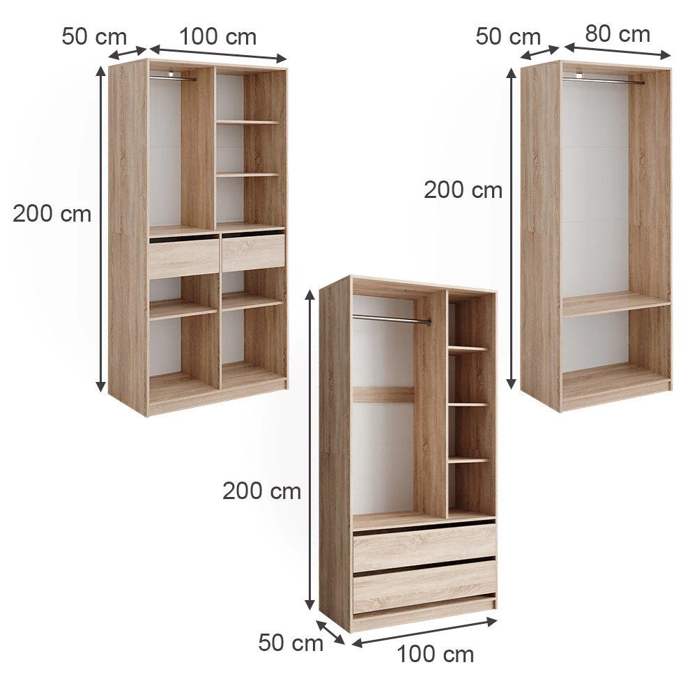 livinity® Kleiderschrank Sonoma 100 x 200 cm 3er Set, Elmo