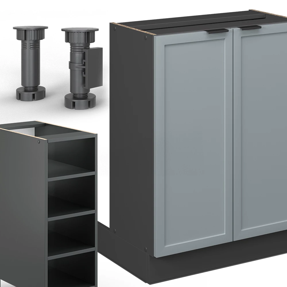 Prikaz izbliza Kücheninsel u boji Hellblau-grau, prikazuje teksturu/detalje