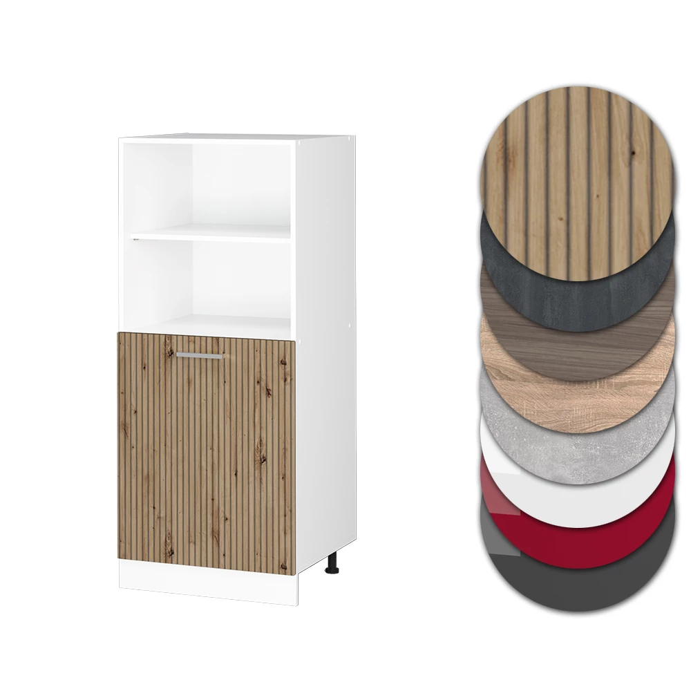 Nahaufnahme von Herdumbauschrank in Artisan-Eiche, zeigt Design- und Oberflächendetails