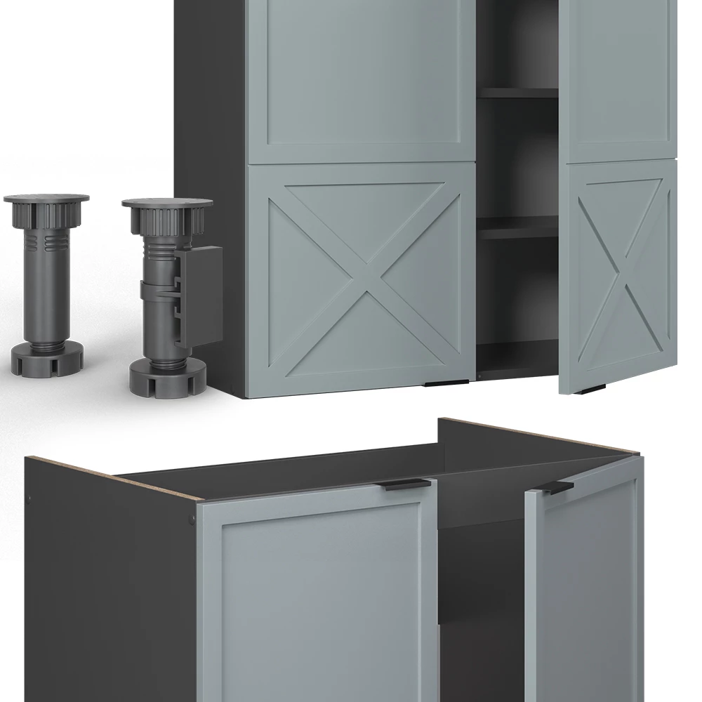 Gros plan de Cuisine en Bleu clair-gris/anthracite, montrant la texture/les détails