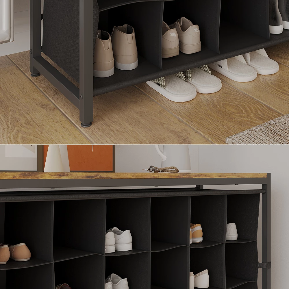 Nahaufnahme von Schuhschrank in Eiche rustikal, zeigt Textur/Details