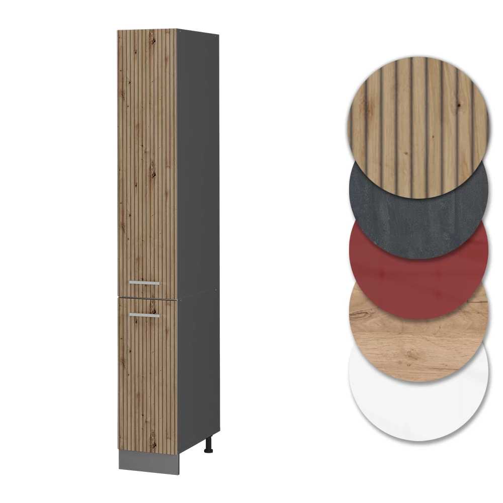 Nahaufnahme von Apothekerschrank in Artisan-Eiche, zeigt Design- und Oberflächendetails