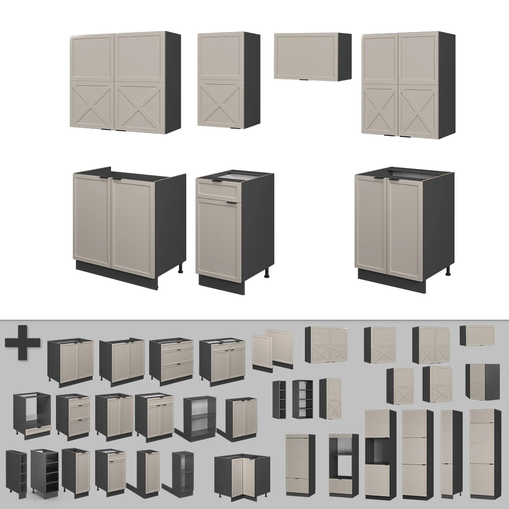 Gros plan de Cuisine en GrisBeige/Anthracite, montrant le design et les détails de surface