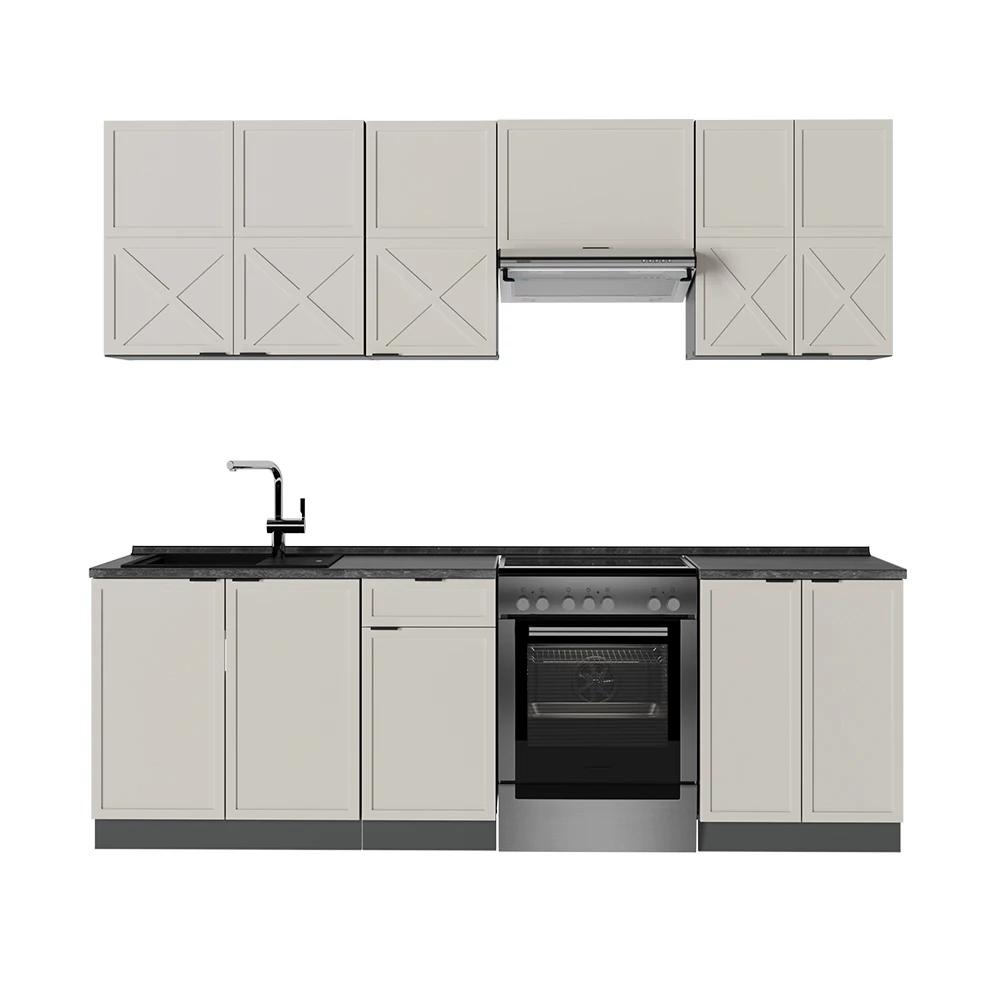 Cuisine en GrisBeige/Anthracite sur fond blanc