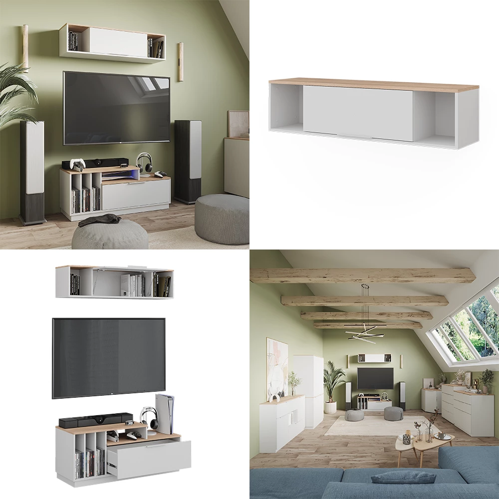 Wandregal Betti Weiß/Sonoma 120 x 30 cm livinity®