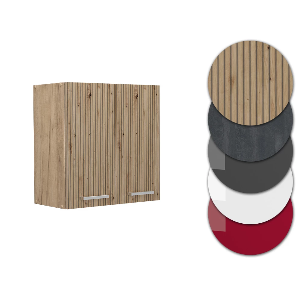 Nahaufnahme von Hängeschrank in Artisan-Eiche, zeigt Design- und Oberflächendetails