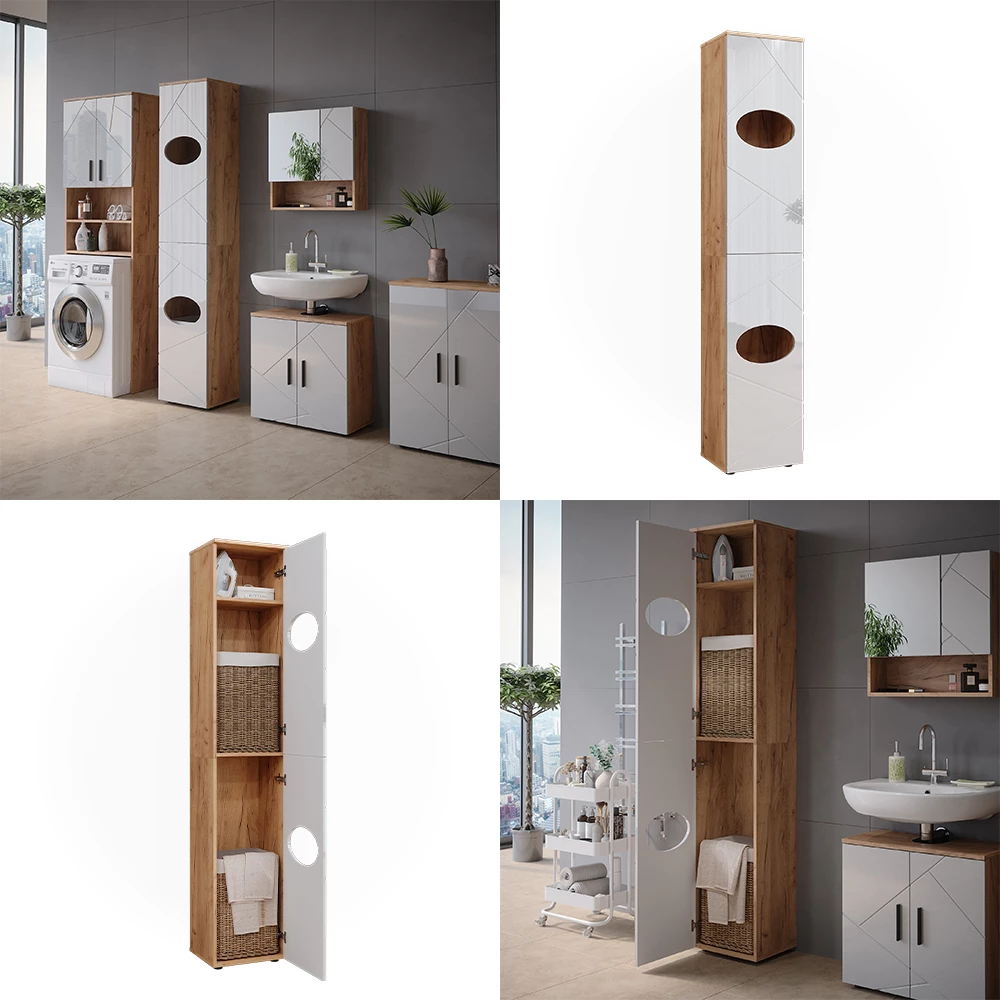 Vicco Badmeubel Goldkraft eiken/wit hoogglans 37.2 x 192 cm, Irma