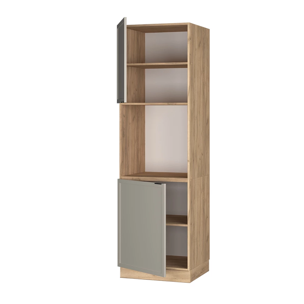 Ovenombouwkast in GrijsBeige shown in ambient setting with decoration