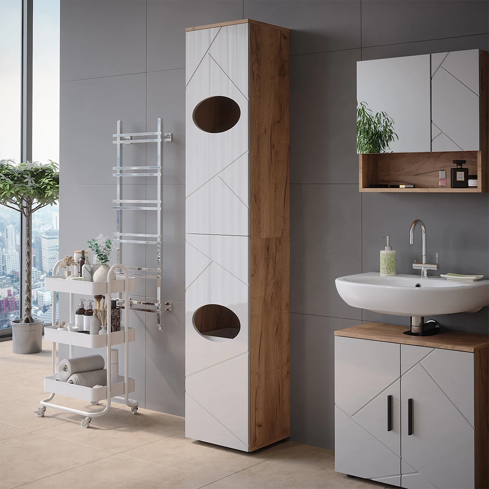 Vicco Badmeubel Goldkraft eiken/wit hoogglans 37.2 x 192 cm, Irma