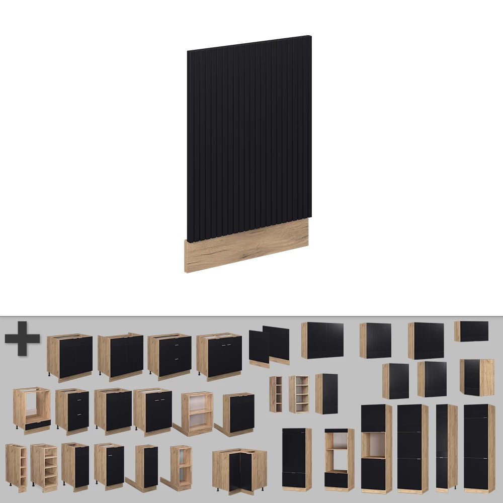 Frontblende in Schwarz gestreift, dargestellt im Ambiente und auf weißem Hintergrund