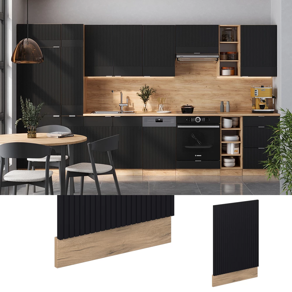 Frontblende in Schwarz gestreift, dargestellt im Ambiente mit Dekoration