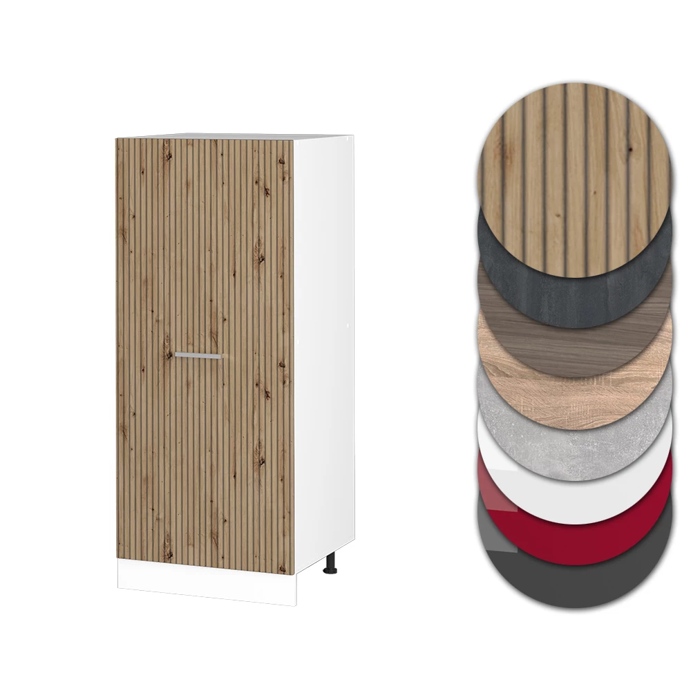 Nahaufnahme von Hochschrank in Artisan-Eiche, zeigt Design- und Oberflächendetails