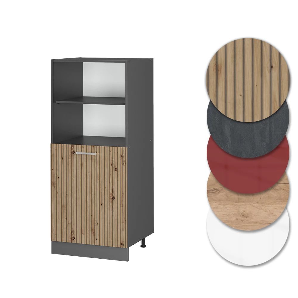 Nahaufnahme von Herdumbauschrank in Artisan-Eiche, zeigt Design- und Oberflächendetails