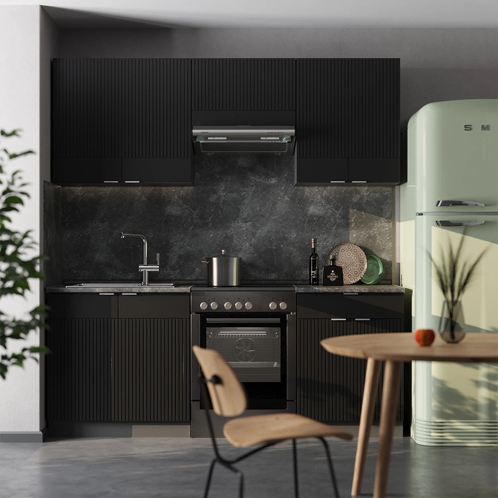 Mueble de cocina en Rayas negras/antracita sobre fondo blanco
