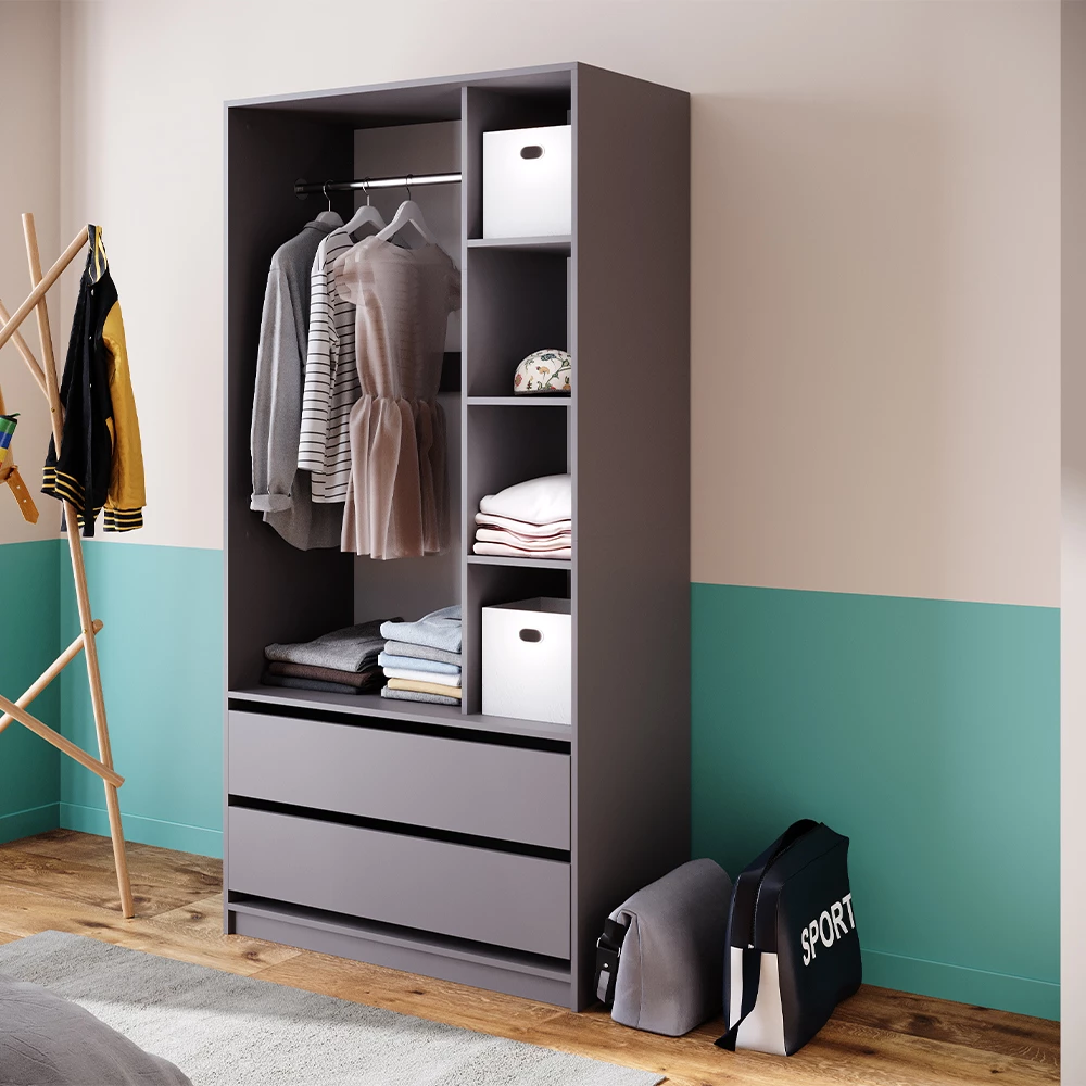 Vicco Kleiderschrank Anthrazit 100 x 200 cm mit 2 Schubladen, Elmo