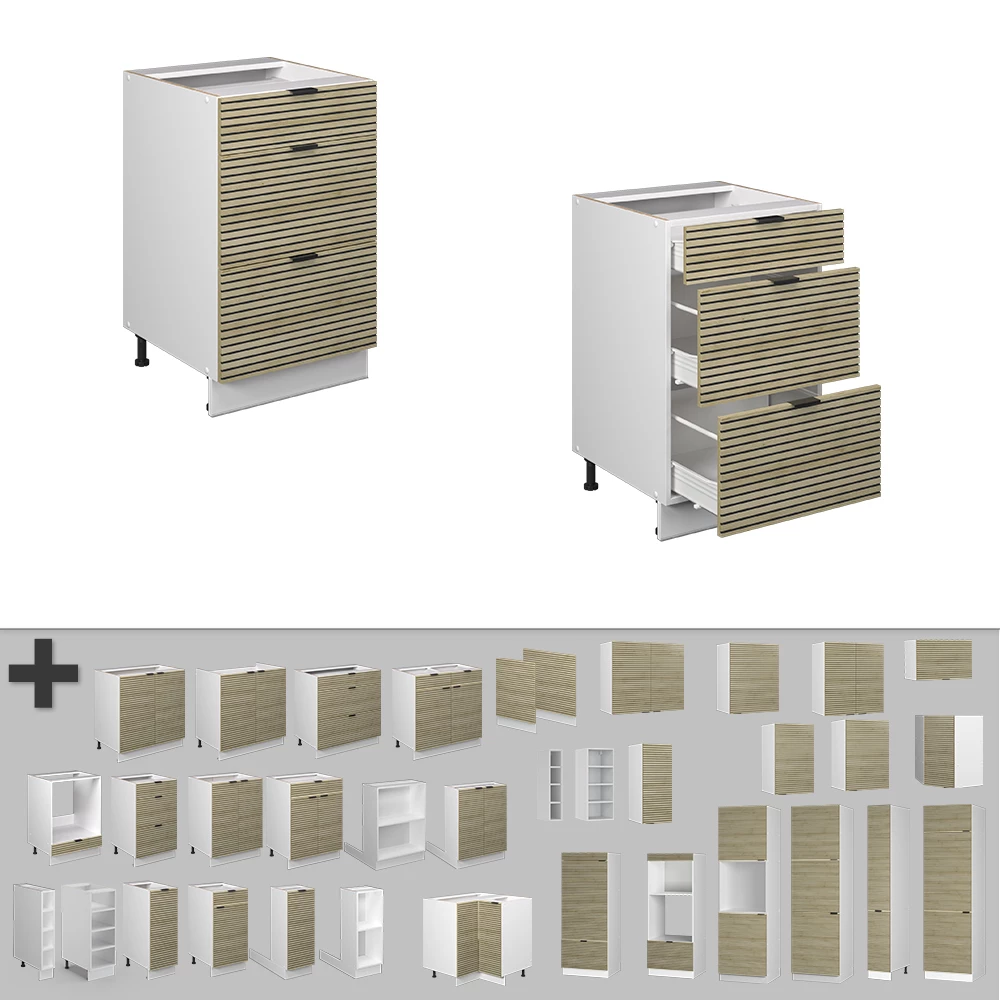 Nahaufnahme von Küchenschränke  in Eiche Paneel, zeigt Design- und Oberflächendetails