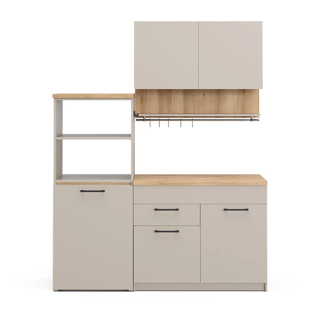livinity® Singleküche Greige 160 cm mit ausziehbarem Tisch, Egbert