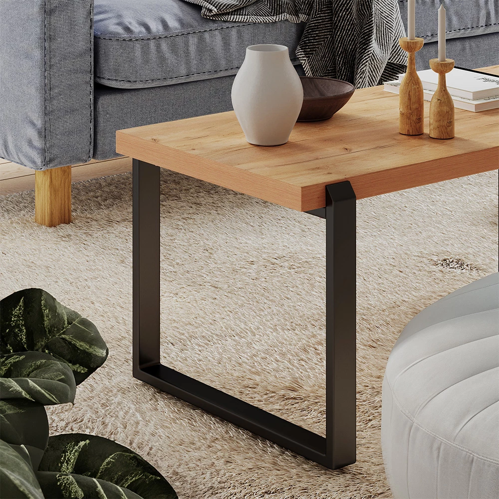 Vicco Table basse Chêne rustique 110x46cm avec un cadre métallique, Halifax