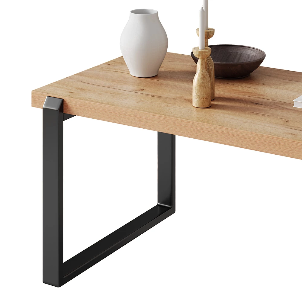 Vicco Table basse Chêne rustique 110x46cm avec un cadre métallique, Halifax