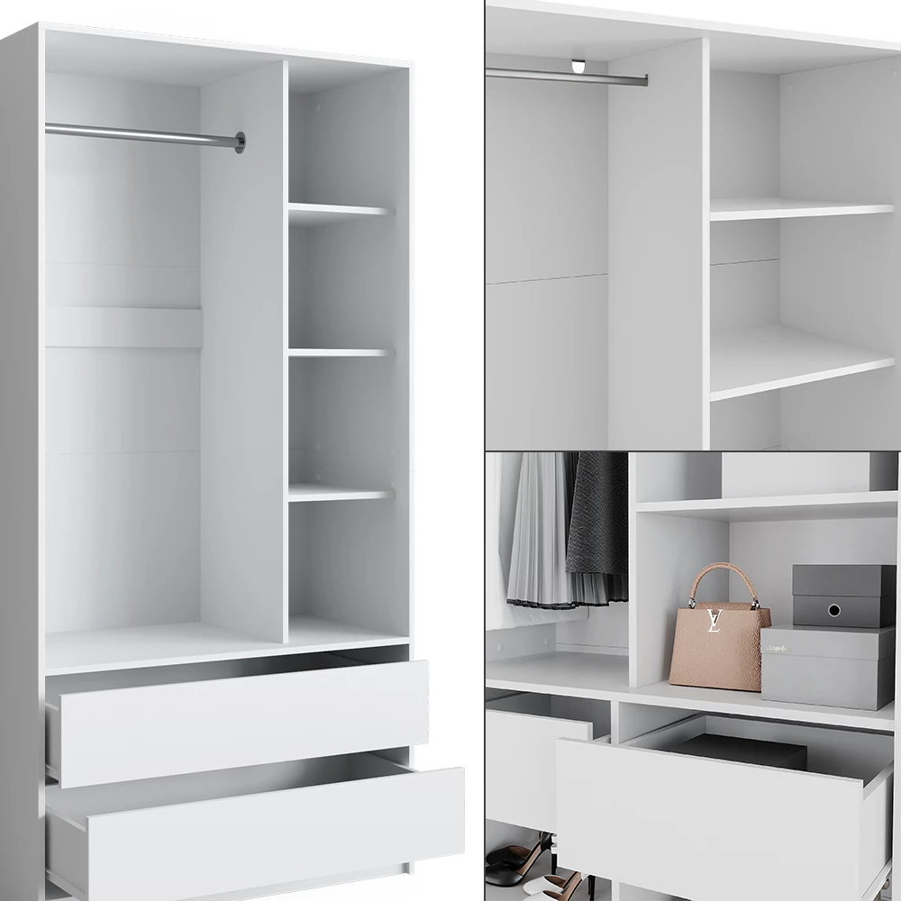 Nærbillede af Garderobe i farven Hvid, der viser design og overfladedetaljer