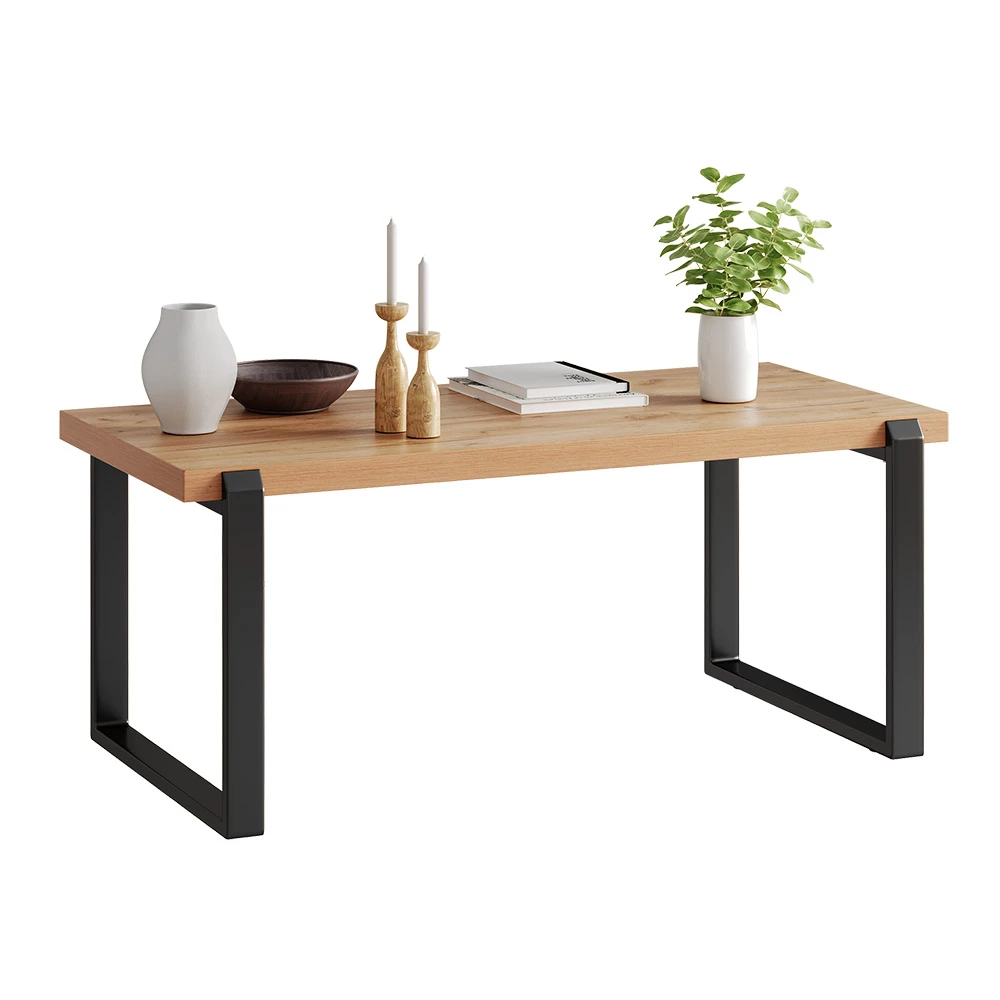 Vicco Table basse Chêne rustique 110x46cm avec un cadre métallique, Halifax