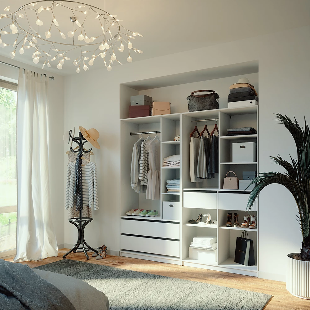 Garderobe i farven Hvid, vist i et miljø med dekoration