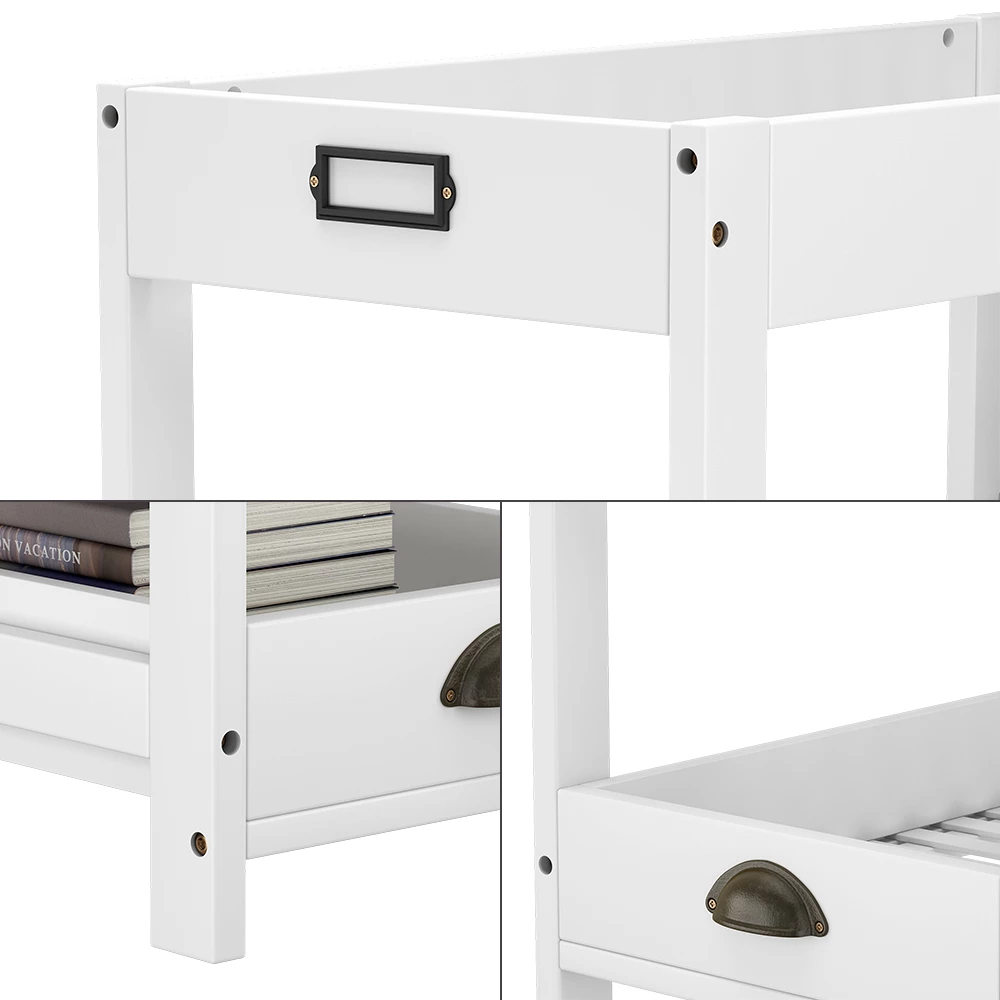 Nahaufnahme von Aufbewahrungsregal in Weiß, zeigt Design- und Oberflächendetails