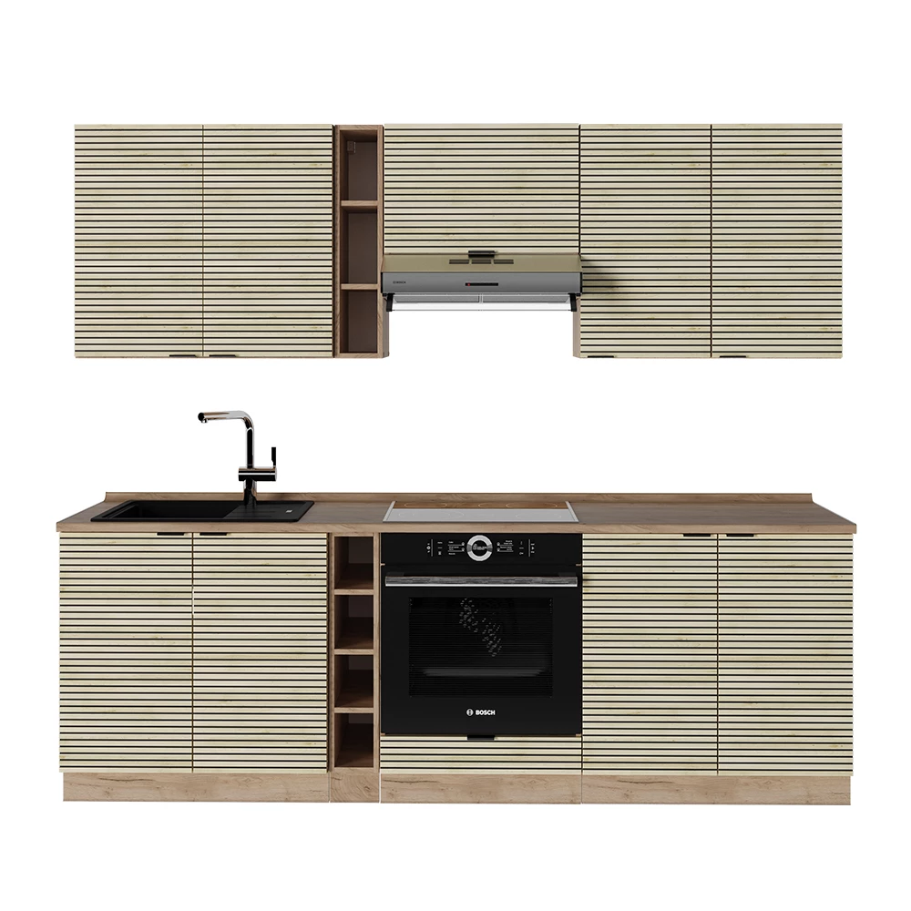 Kuchyňský kout v barvě Dubový panel / dub Goldkraft na bílém pozadí