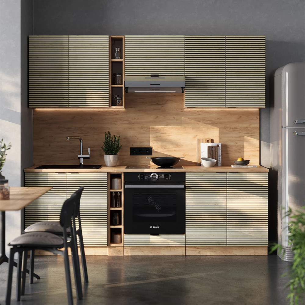 Vicco Kitchenette Painel de carvalho/carvalho Goldkraft 235cm, AP Antracite, Fame-Line