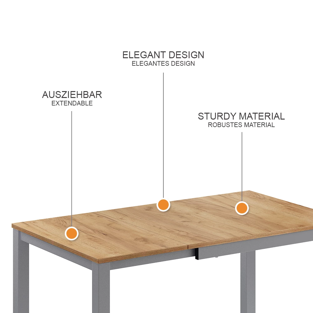 Esstisch Granny Eiche/Grau 120 x 70 cm ausziehbar livinity®