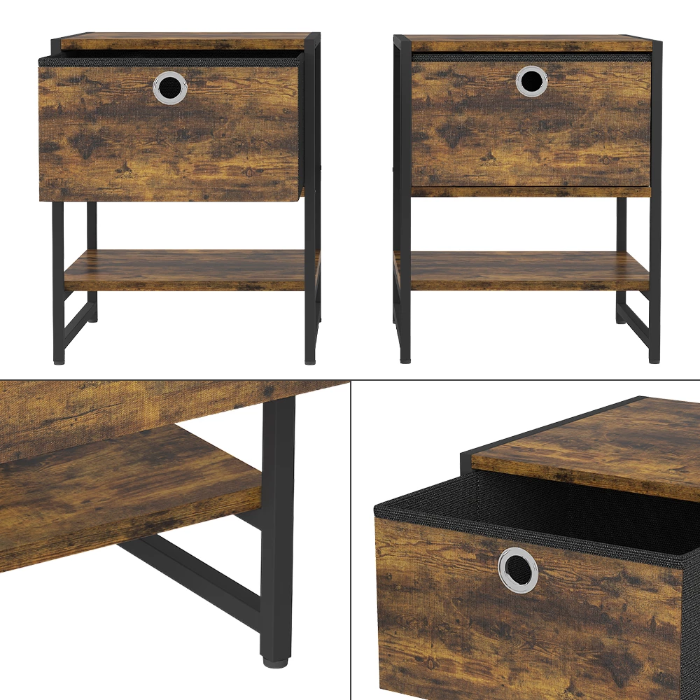 Gros plan de Table de chevet en Chêne rustique, montrant le design et les détails de surface