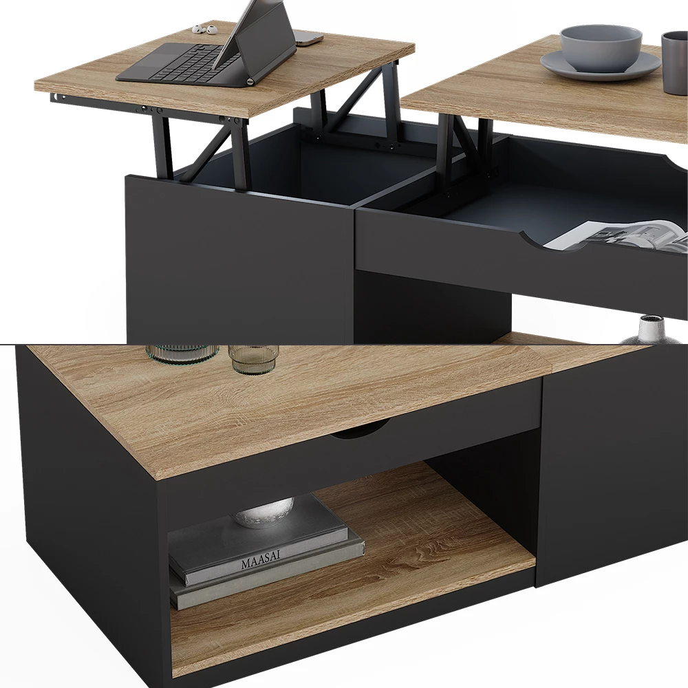 Nahaufnahme von Couchtisch in Schwarz, zeigt Design- und Oberflächendetails