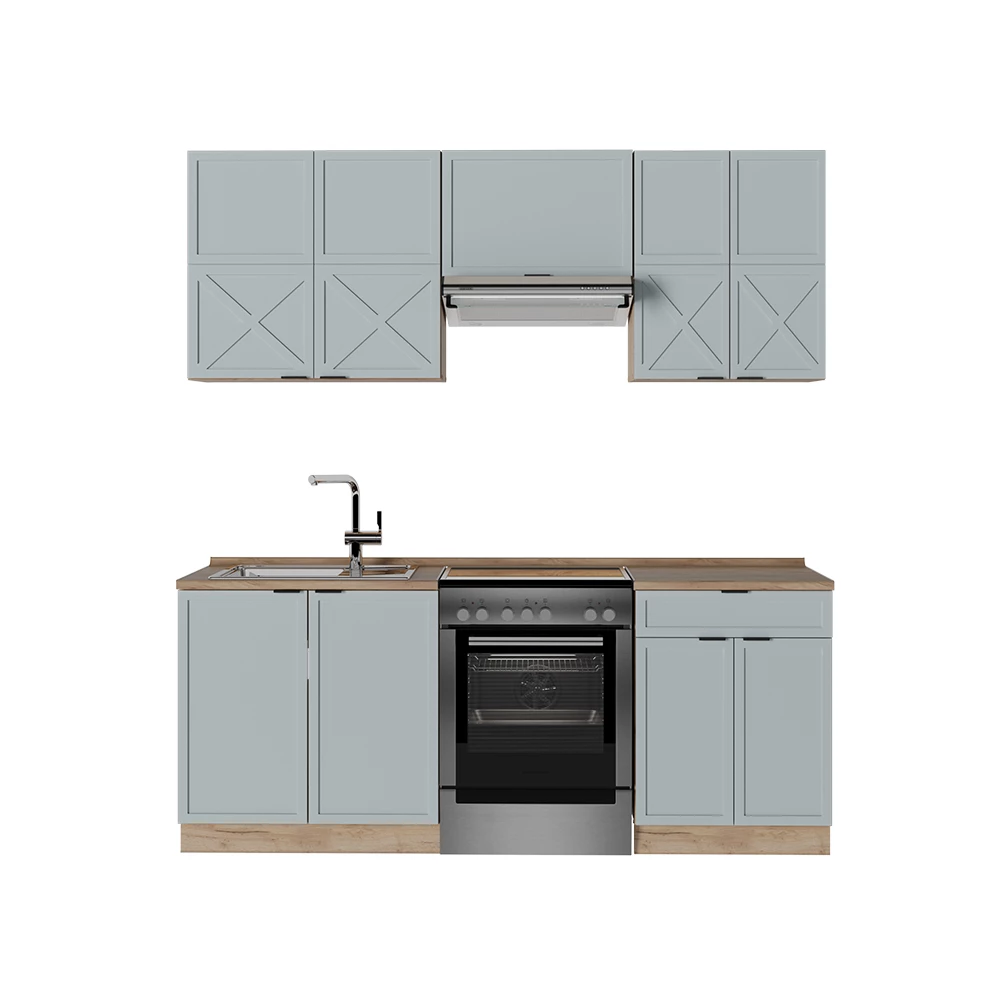 Kitchenette in Albastru-gri deschis/Stejar Goldkraft on white background