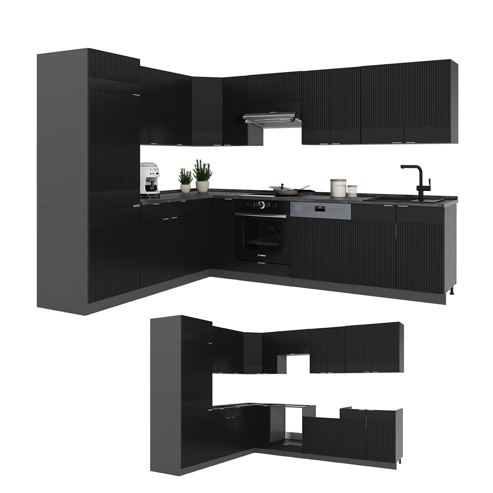 Vicco Cuisine en angle Anthracite brillant/Chêne doré 227 x 287 cm , PT