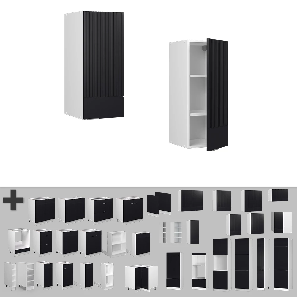 Nahaufnahme von Hängeschrank in Schwarz gestreift, zeigt Textur/Details