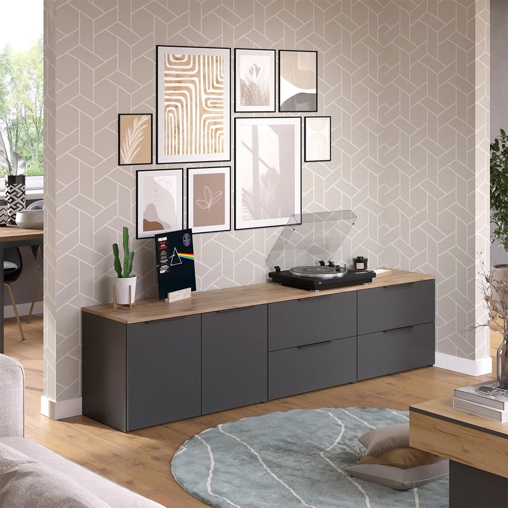 livinity® Wohnwand Anthrazit 3 Teile, Wido
