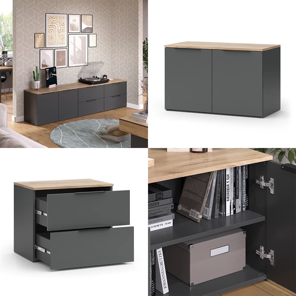 livinity® Wohnwand Anthrazit 3 Teile, Wido