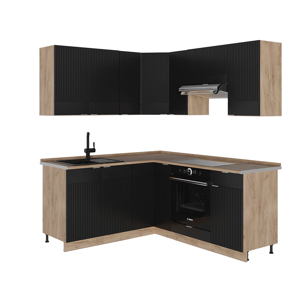 Bucătărie de colț in Dungi negre/Stejar Goldkraft on white background