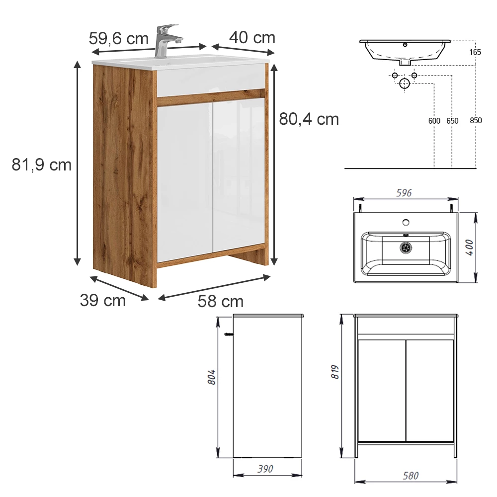 Vicco Waschtischset Goldkraft Eiche 2 Teile, Lemgo