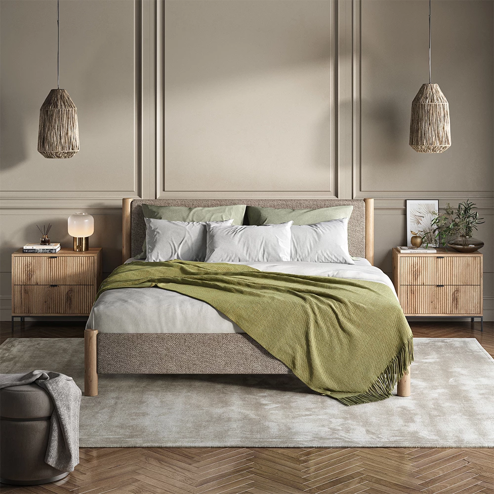 Nattduksbord in Viking ek shown in ambient setting with decoration